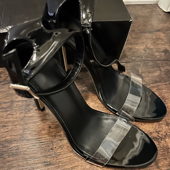 Shoes - Brand new Black strappy heals with clear strap SZ 8.5